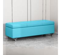 Banc de rangement bleu ciel, 100 cm, repose-pieds multifonction avec roulettes lisses pour salon ou entrée, tabouret de canapé polyvalent avec rangement caché