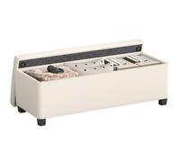 Banc de rangement bout de lit - HOMCOM - en velours côtelé avec couvercle - pour salon, chambre, entrée - 112 x 42 x 40 cm - beige