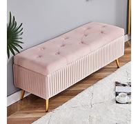 Banc de rangement capitonné en velours avec bouton rembourré au bout du lit avec rangement pour salon ou entrée