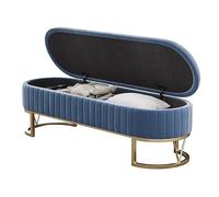 Banc de rangement capitonné en velours avec pieds en métal - Coffre de rangement élégant bleu pour chambre à coucher, salon, entrée - 100 cm