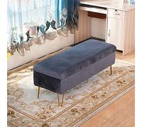 Banc de rangement capitonné en velours avec repose-pieds touffeté, ottomane moderne en peluche pour entrée ou salon, bout de lit, banc, canapé, gris foncé, 100 x 40 x 43 cm