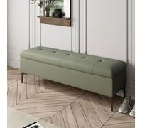 Banc de rangement capitonné moderne avec assise et pieds touffetés - Ottoman élégant pour entrée, repose-pieds, chambre à coucher, bout de lit - Vert moyen 80 cm
