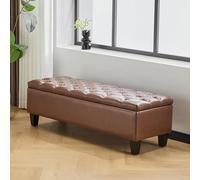 Banc de rangement capitonné moderne de 130 cm pour entrée et extrémité de lit, meubles élégants en polyuréthane pour salon et chambre à coucher, couleur marron, design peu encombrant