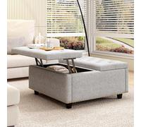 Banc de rangement carré massif, repose-pieds avec deux portes de rangement, table basse moderne de style milieu du siècle pour le salon, le bureau à domicile (gris clair)