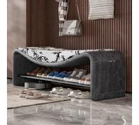 Banc de Rangement Chaussures, Bout de Lit Rembourré en Cuir avec Étagère à 2 Niveaux, Banc Entrée Moderne pour Chambre, Salon et Couloir, 42cm de Haut(Gray+Patterned,120cm/47.2in)