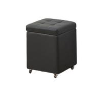 Banc De Rangement Coffre avec roulettes Pouf Repose-Pieds Matière en Cuir Petit Tabouret Polyvalent Tabouret De Canapé pour Salon Entrée(Black,15.7" x 15.7" x 18.1")