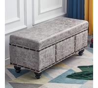 Banc de rangement confortable en cuir gris - Ottomane rembourrée avec pieds en bois massif - Rangement à chaussures pour salon, chambre à coucher, couloir - 119,4 x 40,6 x 45,7 cm