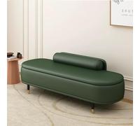 Banc de Rangement Cuir PU Bout de Lit Ovale Pouf Coffre Entree avec Dossier | Banquette Chaussures Rembourree avec Pieds en Metal pour Chambre et Salon Meuble d'Entree Moderne(Dark Green,120cm/47.2in)