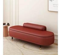 Banc de Rangement Cuir PU Bout de Lit Ovale Pouf Coffre Entree avec Dossier | Banquette Chaussures Rembourree avec Pieds en Metal pour Chambre et Salon Meuble d'Entree Moderne(Wine Red,120cm/47.2in)