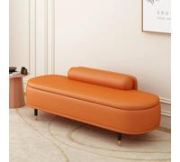 Banc de Rangement Cuir PU Bout de Lit Ovale Pouf Coffre Entree avec Dossier | Banquette Chaussures Rembourree avec Pieds en Metal pour Chambre et Salon Meuble d'Entree Moderne(Orange,150cm/59.1in)