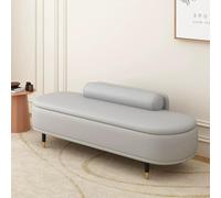 Banc de Rangement Cuir PU Bout de Lit Ovale Pouf Coffre Entree avec Dossier | Banquette Chaussures Rembourree avec Pieds en Metal pour Chambre et Salon Meuble d'Entree Moderne(Light Gray,180cm/70.9in)