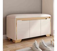 Banc de rangement de chaussures moderne avec rangement à 2 couches et coussin de siège rembourré, banc de rangement caché au bout du lit, banc à chaussures, pas d'installation nécessaire, or