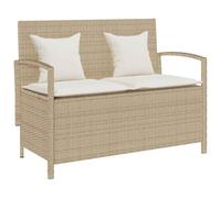 Banc de rangement de jardin avec coussin beige résine tressée