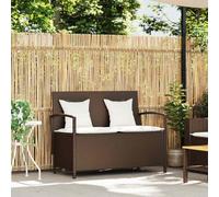 Banc de rangement de jardin avec coussin marron en polyrotin | Coffre sous assise, sac étanche, ouverture par vérin à gaz, coussin déhoussable, acier revêtu par poudre
