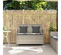 Banc de rangement de jardin gris clair avec coussin | Polyrotin résistant, assise 105 cm, compartiment de rangement imperméable, coussin lavable