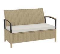 Banc de rangement de jardin Outsunny 125 L, banc d'extérieur en rotin PE 2 places avec coffre de rangement et coussin rembourré, causeuse d'extérieur avec rangement et structure métallique pour