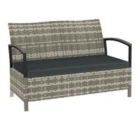 Banc de rangement de jardin Outsunny 125 L, banc d'extérieur en rotin PE 2 places avec coffre de rangement et coussin rembourré, causeuse d'extérieur avec rangement et structure métallique pour