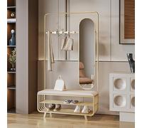 Banc de rangement d'entrée avec coussin de siège, porte-manteau et table d'entrée miroir pour couloir, salon, chambre à coucher, placard 60 x 30 x 175 cm