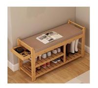 Banc de rangement d'entrée avec coussin et étagère à chaussures, banc à chaussures en bois avec siège rembourré et tiroir de rangement ottomane pour chambre à coucher, rangement latéral, 100 x 30 cm,