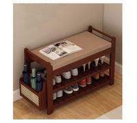 Banc de rangement d'entrée avec coussin et tiroir, banc à chaussures avec siège rembourré et ottomane de rangement latéral pour chambre à coucher, noyer, 80 x 30 cm
