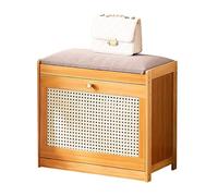 Banc de rangement d'entrée en bois massif avec coussin en lin, parfait pour organiser les chaussures et améliorer la décoration de la maison