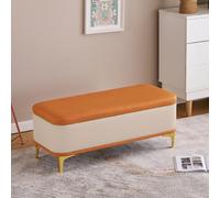Banc de rangement élégant avec compartiment caché en simili cuir capitonné à l'extrémité du lit Cadre en bois massif Coffre à chaussures pour chambre à coucher et salon (orange et crème, 129,9 cm)