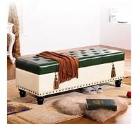 Banc de rangement élégant en similicuir pour salon et chambre à coucher, repose-pieds multifonctionnel et tabouret de rangement, crème et vert, 60 x 40 x 42 cm