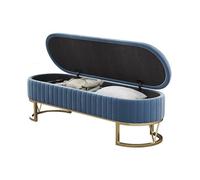 Banc de rangement élégant en velours bleu avec pieds dorés de 80 cm, repose-pieds multifonction et siège de fenêtre, supporte 150 kg, idéal pour la décoration de la chambre à coucher et du salon