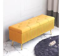 Banc de rangement élégant en velours jaune de luxe pour chambre à coucher et salon, étagère à chaussures et repose-pieds confortable, 100 x 40 x 45 cm - Décoration d'intérieur haut de gamme