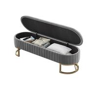 Banc de rangement élégant en velours pour chambre à coucher et salon, longue entrée avec pieds dorés, repose-pieds à rabat, peut supporter 150 kg (gris, 120 cm)