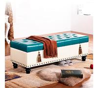 Banc de rangement élégant et moderne en simili cuir pour salon et chambre à coucher, rangement multifonctionnel au bout du lit, crème et vert pin, 60 x 40 x 42 cm