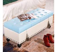 Banc de rangement élégant multifonction en similicuir pour salon et chambre à coucher Crème/bleu clair 60 x 40 x 42 cm