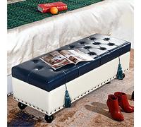 Banc de rangement élégant multifonction en similicuir pour salon et chambre à coucher Crème et bleu foncé 60 x 40 x 42 cm Repose-pieds et extrémité de lit polyvalent