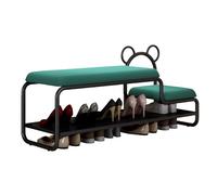 Banc de rangement élégant vert et noir de 120 cm avec assise rembourrée, armoire à chaussures en métal et petit tabouret pour couloir, salon et chambre à coucher - Solution peu encombrante