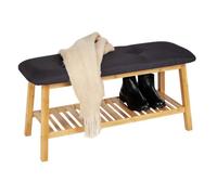 Banc de Rangement en bambou ECORI - WENKO - Banc à chaussures - Noir - 90 x 45 x 33 cm