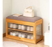 Banc de rangement en bois avec coussin doux, meuble à chaussures à 2 niveaux pour entrée, salon, chambre à coucher et couloir