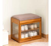 Banc de rangement en bois avec coussin doux, meuble à chaussures à 2 niveaux pour entrée, salon, chambre à coucher et couloir