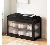 Banc de rangement en bois avec coussin doux, meuble à chaussures à 2 niveaux pour entrée, salon, chambre à coucher et couloir