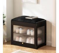 Banc de rangement en bois avec coussin doux, meuble à chaussures à 2 niveaux pour entrée, salon, chambre à coucher et couloir