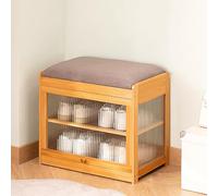 Banc de rangement en bois avec coussin doux, meuble à chaussures à 2 niveaux pour entrée, salon, chambre à coucher et couloir