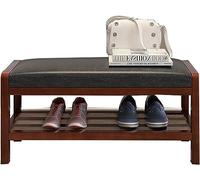 Banc de rangement en bois avec coussin en polyuréthane souple, étagère à chaussures peu encombrante et solution d'assise pour entrée, salon, chambre à coucher