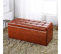 Banc de rangement en bois de soïde avec repose-pieds épais imitation cuir synthétique moderne multifonction Marron 100 x 40 cm Idéal pour le rangement et l'organisation de la chambre à coucher