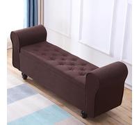 Banc de rangement en bois massif avec accoudoirs, siège rembourré, étagère à chaussures, ottomane multifonctionnelle antidérapante pour salon, chambre à coucher, entrée, couloir - 100,1 cm, café