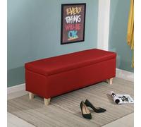 Banc de Rangement en Coton et Lin Design Amovible Ottoman Charge jusqu'à 150 kg très Grand Espace de Rangement en Bout de lit avec couvercles pour entrée (40 x 40 x 42 cm Rouge)