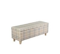 Banc de Rangement en Coton et Lin Design Amovible Ottoman Charge jusqu'à 150 kg très Grand Rangement de Bout de lit avec couvercles pour entrée (150 x 40 x 42 cm/Carreaux Blancs)
