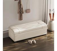 Banc de Rangement en Cuir Grainé Coffre Bout de Lit Pouf Assise Rembourré | Meuble Chaussures Entrée Banquette avec Rangement Cadre Bois Massif Repose Pieds avec Couvercle(Pearl White,180cm/70.9in)
