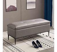 Banc de rangement en cuir gris moyen - Siège rembourré élégant pour chambre à coucher et salon Solution de rangement élégante avec pieds Meuble polyvalent pour entrée et lit