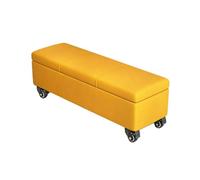 Banc de rangement en cuir jaune - Grand pouf rectangulaire rembourré à roulettes pour salon, chambre à coucher, entrée - 30 x 40 x 90 cm