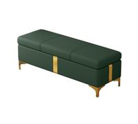Banc de rangement en cuir, siège d'entrée rectangulaire avec pieds en bois, repose-pieds relevable pour bout de lit (vert, 90 cm) - Meuble de maison élégant