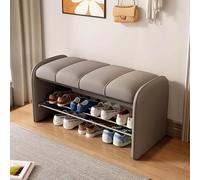 Banc de rangement en cuir synthétique à 2 niveaux avec étagère à chaussures ottomane avec conteneur pour chambre à coucher Gris Dimensions : 80 x 37 x 45 cm